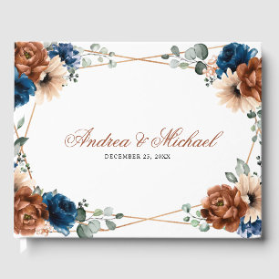 Livro De Visitas Terracotta Marinho Blue Greenery Casamento Geométr