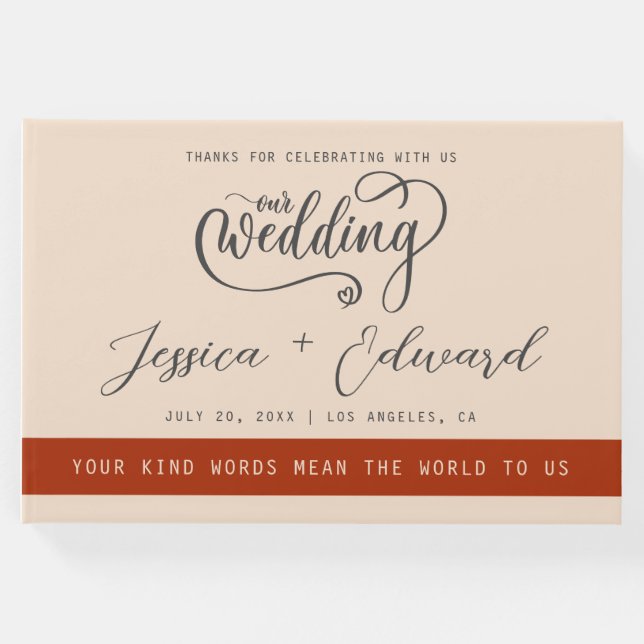 Livro De Visitas Terracotta Queimou Laranja Elegante Moderno Minima (Frente)