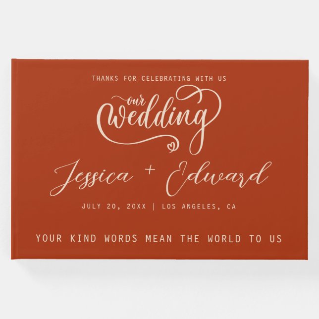 Livro De Visitas Terracotta Queimou Laranja Elegante Moderno Minima (Frente)