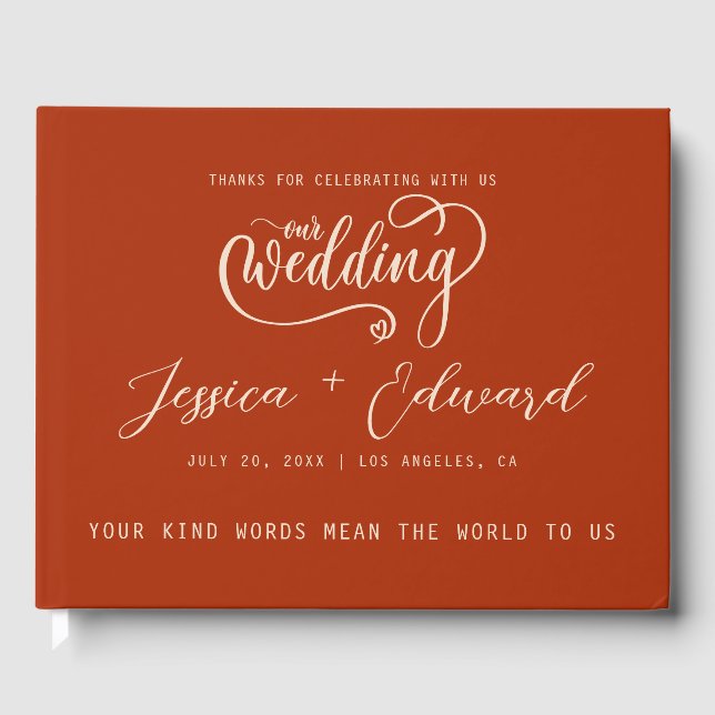 Livro De Visitas Terracotta Queimou Laranja Elegante Moderno Minima (Frente)