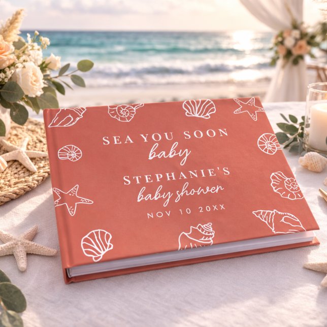 Livro De Visitas Terracotta Sea You Soon Beach Baby Shower (Criador carregado)