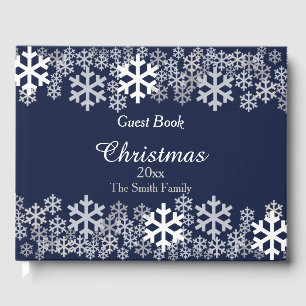 Livro De Visitas Teste padrão azul dos flocos de neve do Natal
