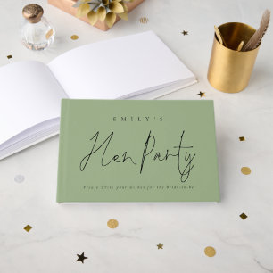Livro De Visitas Texto Elegante Hen Party Sage Green