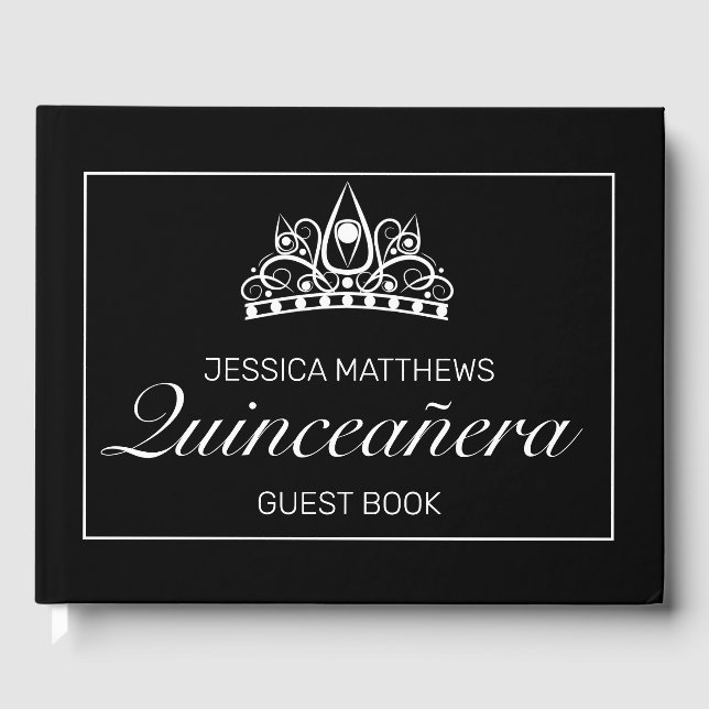 Livro De Visitas Tiara Modern Black Minimalist Quinceañera Birthday (Frente)