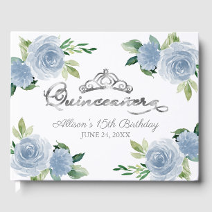 Livro De Visitas Tiaro Prata Azul Claro Floral Quinceanera
