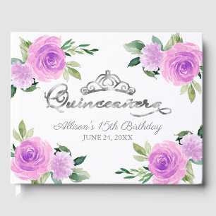 Livro De Visitas Tiaro Prata Quinceanera Floral Lilás Claro