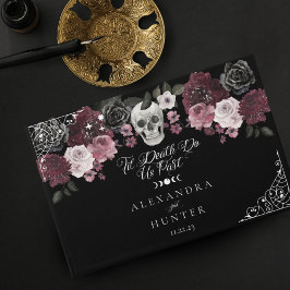 Livro De Visitas Til Death Watercolor Rosa Gothic Weding Skull
