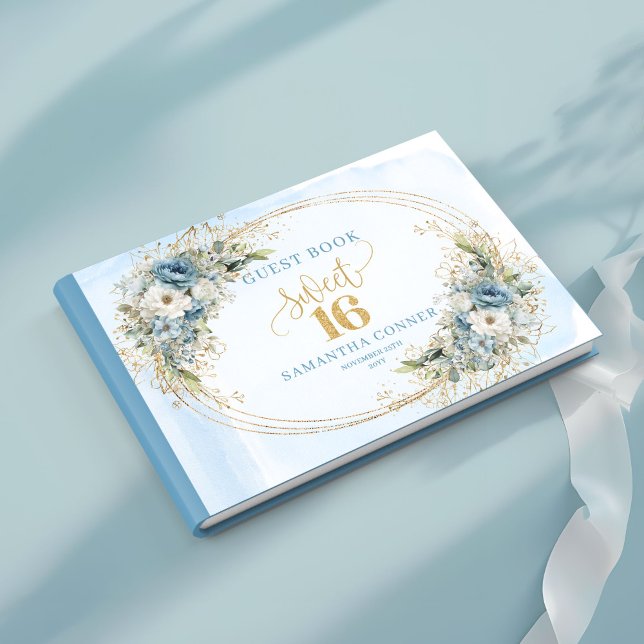 Livro De Visitas Timeless Dusty Blue Gold Greenery Sweet Sixteen  (Timeless Dusty Blue Gold Greenery Sweet Sixteen Guest Book

)