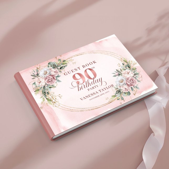 Livro De Visitas Timeless Dusty Pink Gold Greenery 90th Birthday  (Timeless Dusty Pink Gold Greenery 90th Birthday Guest Book

)