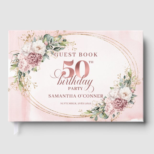Livro De Visitas Timeless Rose Gold Blush 50th Birthday Guest Book (Frente)