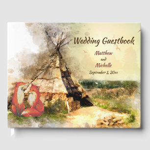 Livro De Visitas Tipi e raposas tribais no casamento do Teepee de