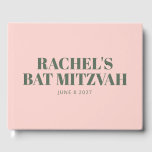 Livro De Visitas Típica Negra e Bat Moderno Verde Mitzvah<br><div class="desc">Típografia em negrito personalizada,  cor-de-rosa-claro e livro convidado do Bat moderno verde florestal Mitzvah</div>