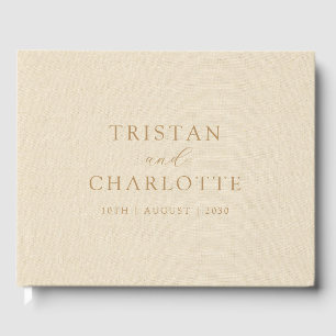 Livro De Visitas Tipografia Dourada Personalizada Cream Faux Linen