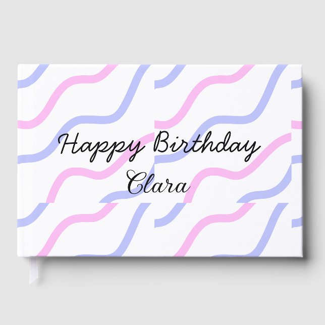 Livro De Visitas Tiras roxas cor-de-rosa, feliz aniversário adicion (Frente)