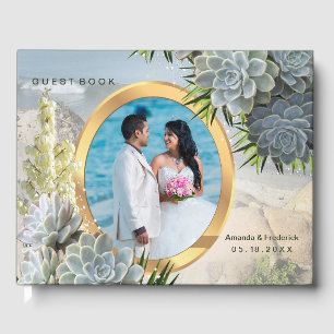 Livro De Visitas Tons de Suculentas Azuis Pálidos Casamento
