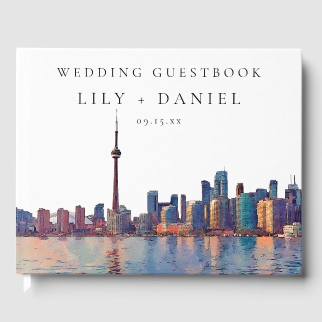 Livro De Visitas Toronto Skyline Watercolor Wedding (Frente)