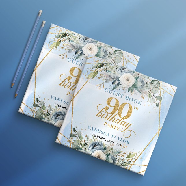 Livro De Visitas Treasured Pastel Blue Gold 90th Birthday Sign In (Treasured Pastel Blue Gold 90th Birthday Sign In)