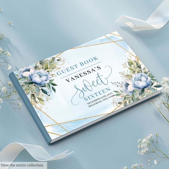Livro De Visitas Trendy Pastel Blue Floral Sweet Dezesseis 16º (Trendy Pastel Blue White Floral Sweet Sixteen Guest Book)