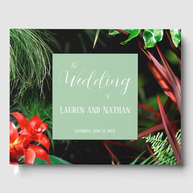 Livro De Visitas Tropical Floral, Terrenas, Moderna, Casamento, (Frente)