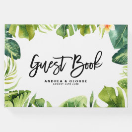 Livro De Visitas Tropical Greenery e Moldura de Plumeria Casamento