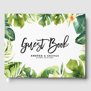 Livro De Visitas Tropical Greenery e Moldura de Plumeria Casamento