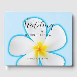 Livro De Visitas Tropical, Plumeria Branca em Azul, Floral, Casamen