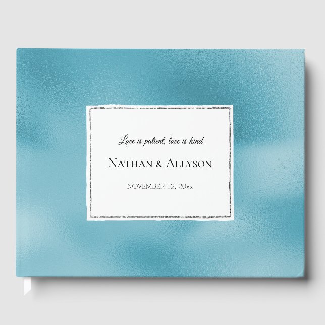 Livro De Visitas Turquesa Aqua Blue Silver Glitz (Frente)