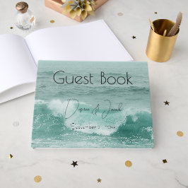 Livro De Visitas Turquesa Branco Náutico Ondas do Oceano Praia