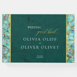 Livro De Visitas Turquesa Flores Emerald Wedes