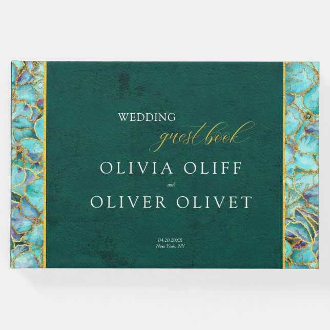Livro De Visitas Turquesa Flores Emerald Wedes (Frente)