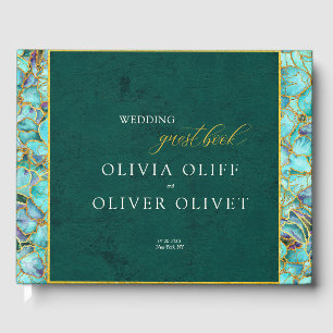 Livro De Visitas Turquesa Flores Emerald Wedes