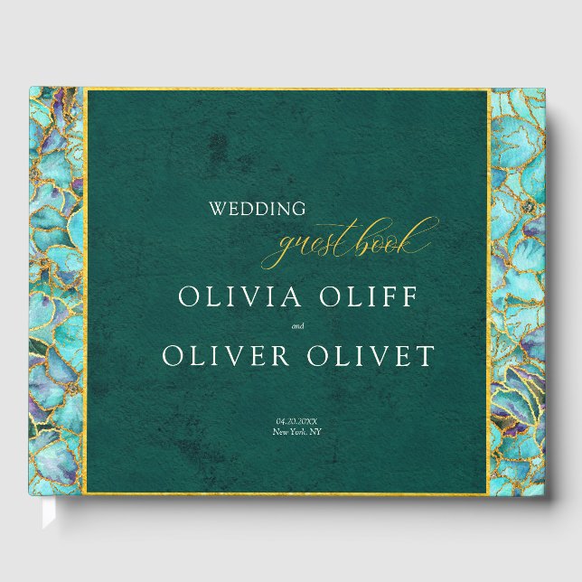 Livro De Visitas Turquesa Flores Emerald Wedes (Frente)