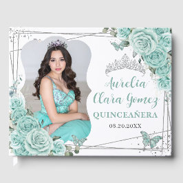 Livro De Visitas Turquoise Floral Butterflies QUINCEAÑERA 16 Photo