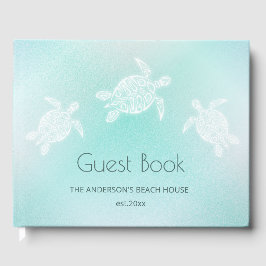 Livro De Visitas Turquoise White Turtles