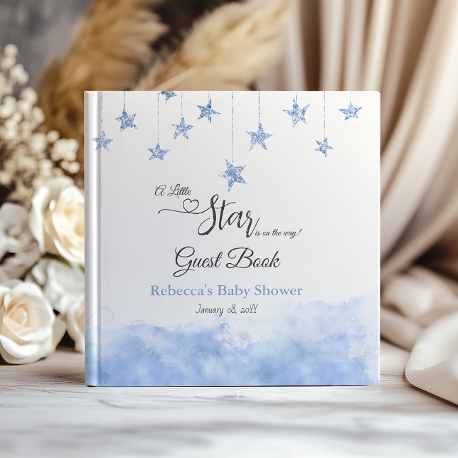 Livro De Visitas Twinkle Little Star Blue Clouds Boy Baby Shower (Criador carregado)