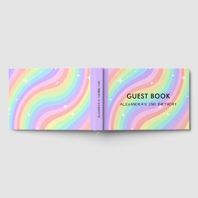 Livro De Visitas Two Groovy | Retro Pastel Rainbow 2nd Birthday (Completo)