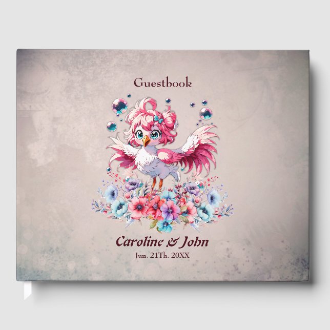 Livro De Visitas Um flamingo bonito no estilo cartoon, (Frente)