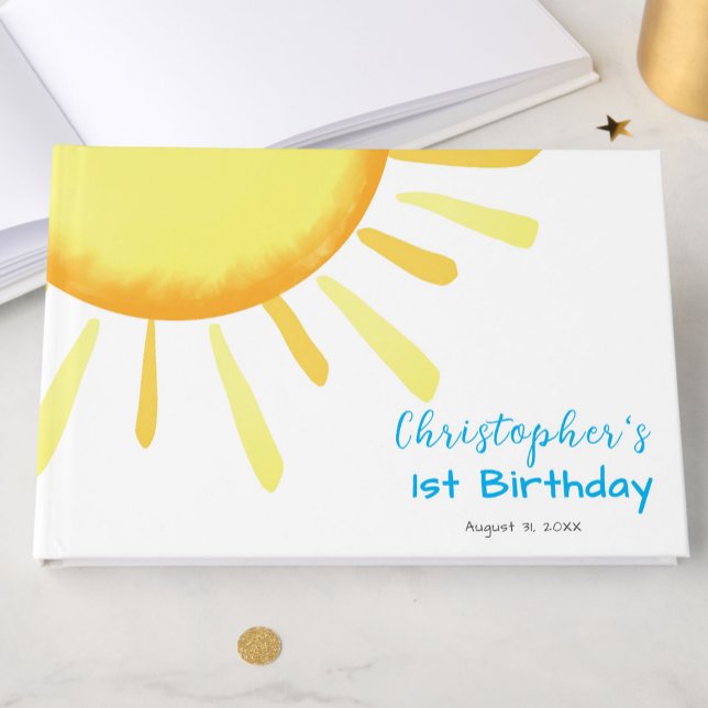 Livro De Visitas Um no Sol Azul Primeiro Aniversário Personalizado (Criador carregado)