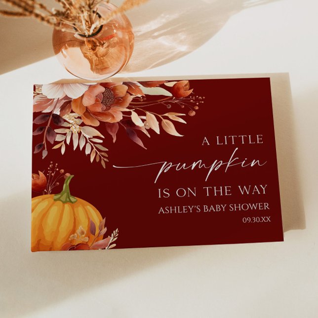 Livro De Visitas Um Pequeno Chá de fraldas Floral Rusty Burgundy (Criador carregado)