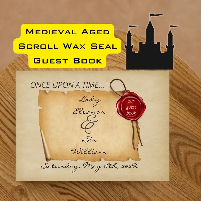 Livro De Visitas Uma Vez Em Um Tempo Medieval Cera De Rolagem (Medieval Aged Scroll Wax Seal Guest Book)