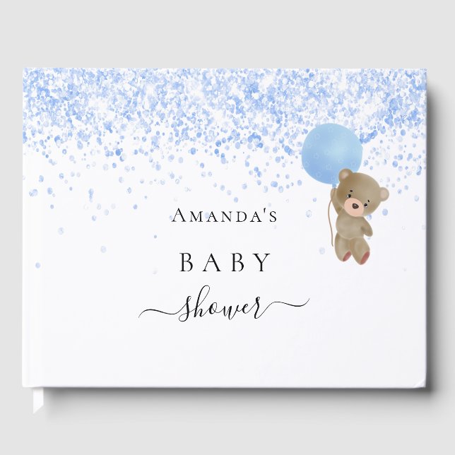 Livro De Visitas ursinho azul-peludo-chá de fraldas (Frente)