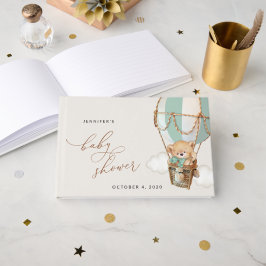 Livro De Visitas Urso de Pelúcia, Balão de Ar Quente Verde, Chás de