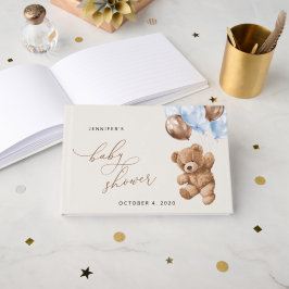 Livro De Visitas Urso De Teddy, Urso De Bebê, Balões Azuis, Chá de 