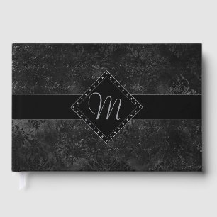 Livro De Visitas Velvety Onyx Damask   Preto Vampiro Personalizado