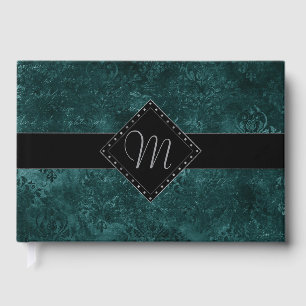 Livro De Visitas Velvety Teal Damask Grunge Verde Escuro Personal