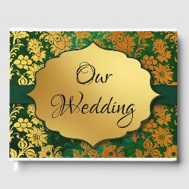 Livro De Visitas Verde e Dourado Floral