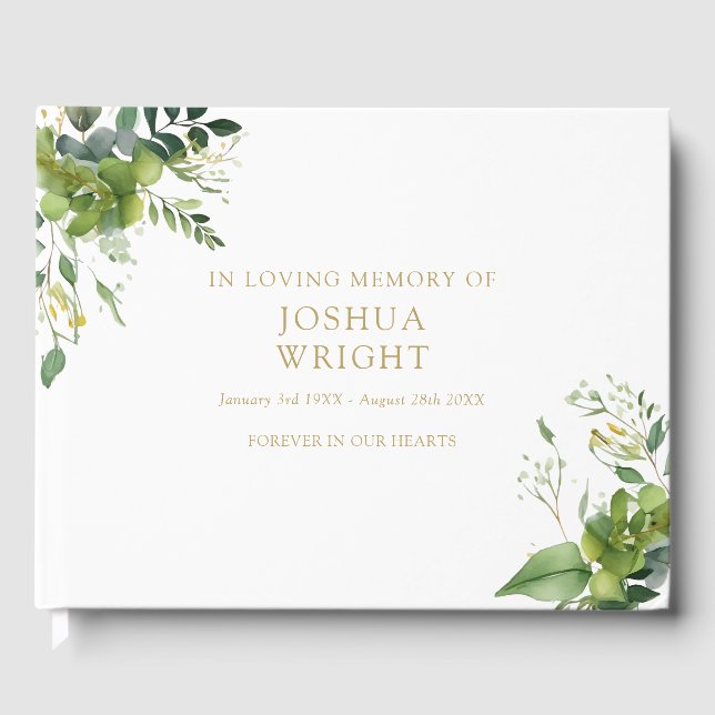 Livro De Visitas Verde em Memória Carinhosa Funeral Memorial (Frente)