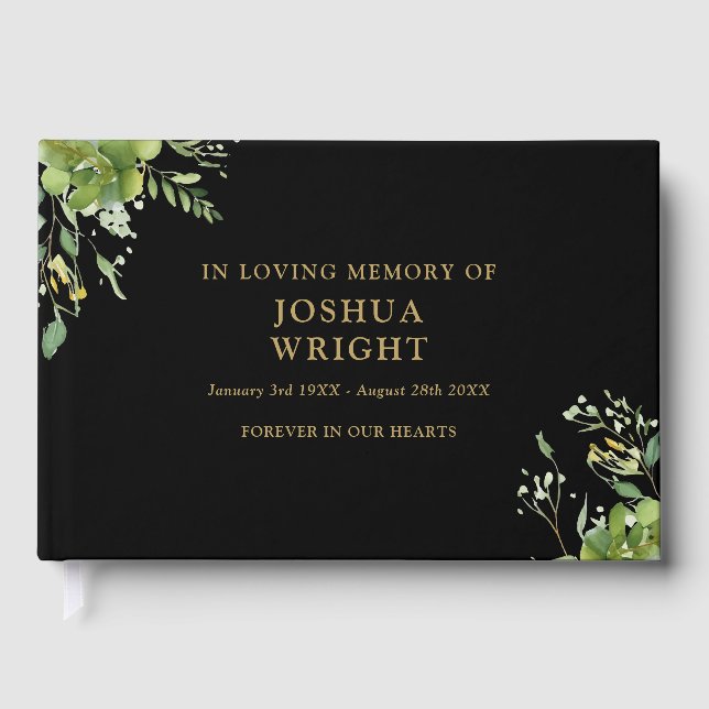 Livro De Visitas Verde Em Memória Carinhosa Funeral Memorial (Frente)
