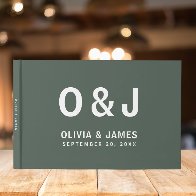 Livro De Visitas Verde Escuro | Casamento de Scandi Moderno Minimal (Criador carregado)