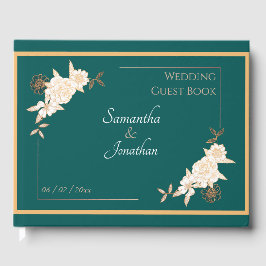 Livro De Visitas Verde Escuro com Casamento de Rosas